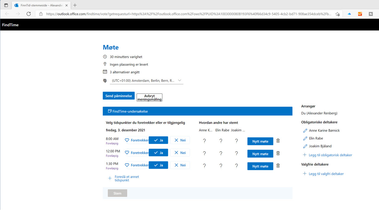 Hvordan bruke Microsoft FindTime for planlegging av møter i Outlook